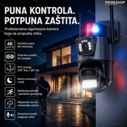 Sigurnosna Dual Kamera za Video Nadzor Sa AI Detekcijom i sirenom 4k 8x zoom
