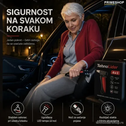 Sigurnosna Ručka za Auto 4u1 – Oslonac, LED Lampa i Alat za Hitne Situacije