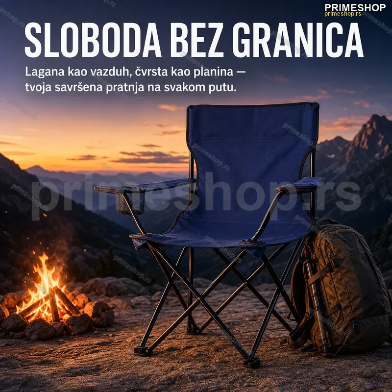 Sklopiva kamp stolica 80x51x74cm — metalni ram, nosivost 120kg Sklopiva kamp stolica 80x51x74cm — metalni ram, nosivost 120kg