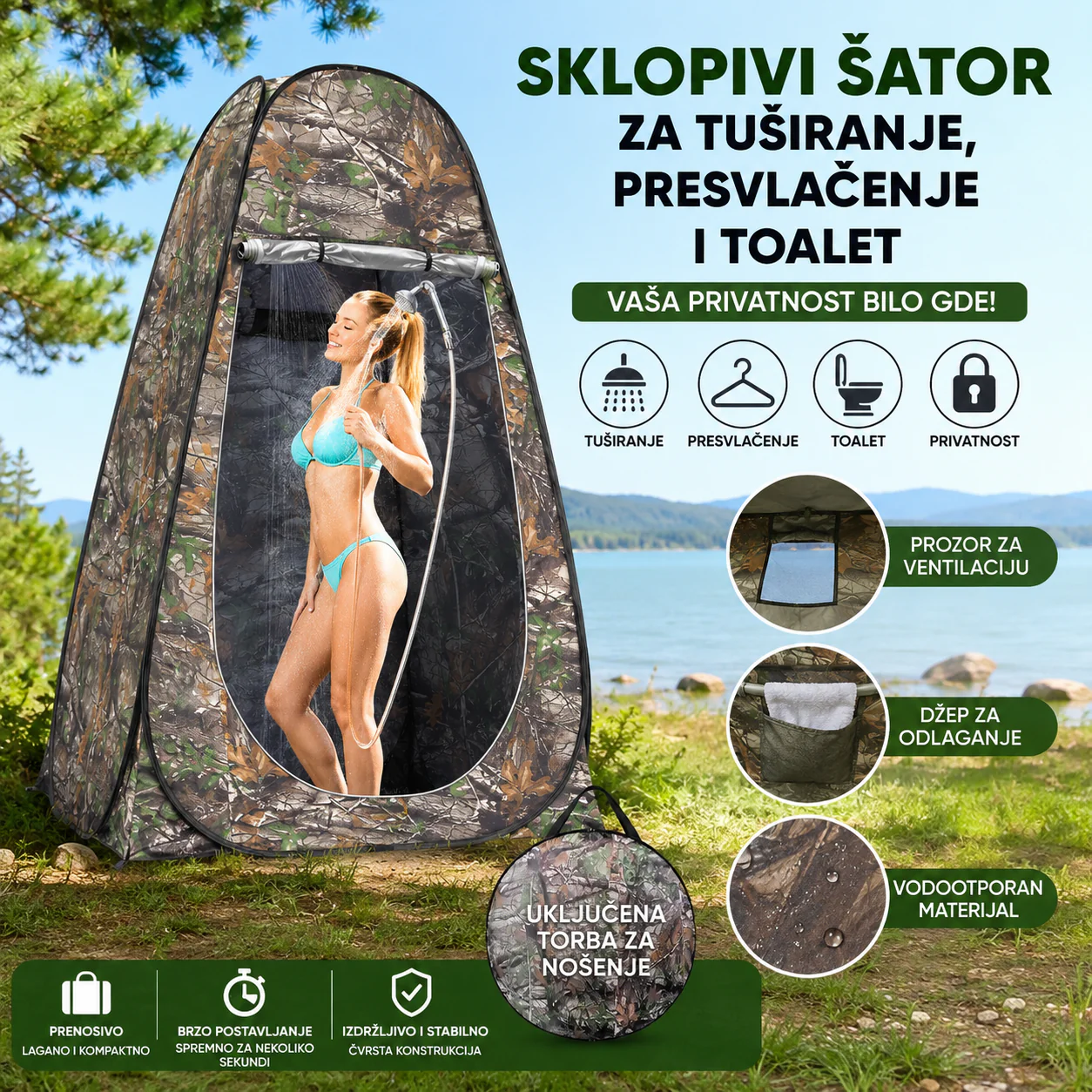 Sklopivi šator za privatnost – kabina za kamp i plažu šator za privatnost - prednja strana
