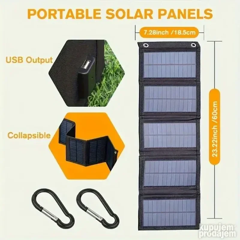 Sklopivi solarni USB punjač 35W za planinarenje i kampovanje solarni USB punjač - prednja strana