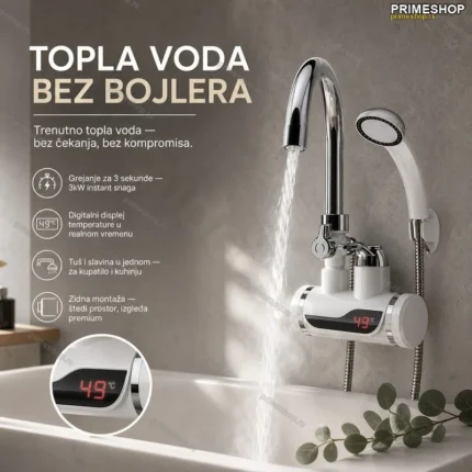 Slavina na Zid sa Tušem — Električna, Grejač 3kW, Displej Temperature