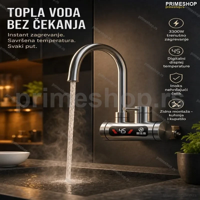Slavina sa grejačem za zidnu montažu od inoksa – 3300W, displej temperature Slavina sa grejačem za zidnu montažu od inoksa – 3300W, displej temperature