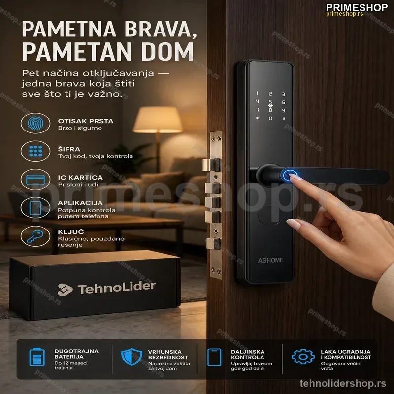 Smart Brava sa 5 Načina Otključavanja – Otisak Prsta, Šifra, Kartica, TTLock i Ključ Smart Brava sa 5 Načina Otključavanja – Otisak Prsta, Šifra, Kartica, TTLock i Ključ
