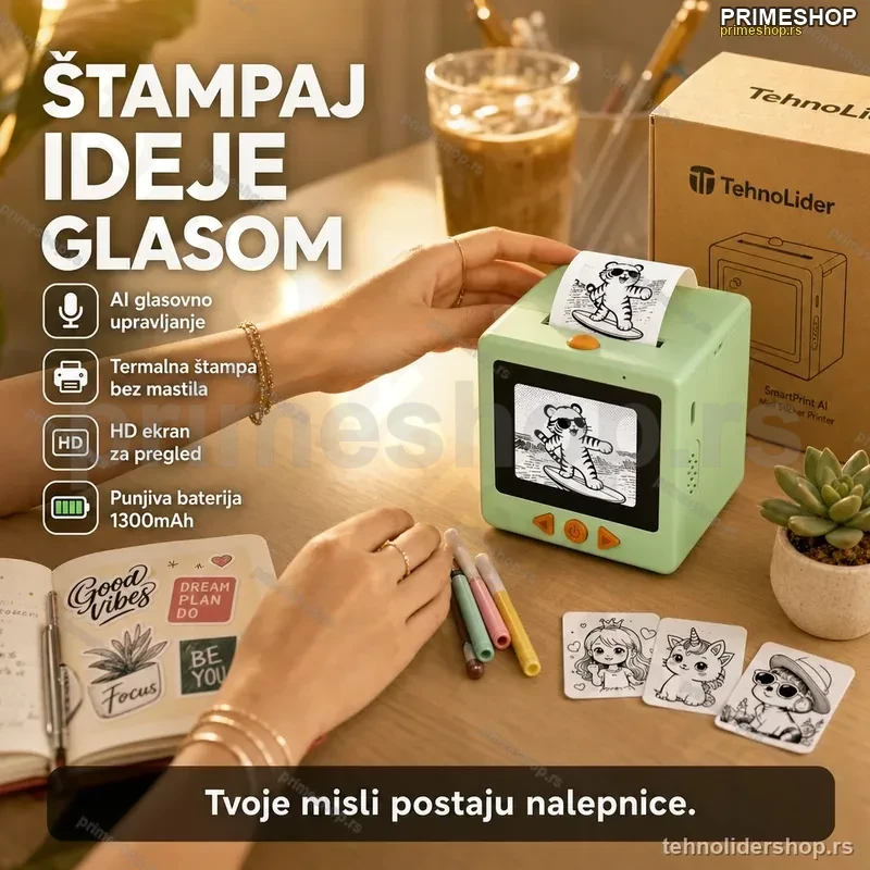 SmartPrint AI Mini Termalni Štampač Nalepnica sa Glasovnim Upravljanjem SmartPrint AI Mini Termalni Štampač Nalepnica sa Glasovnim Upravljanjem