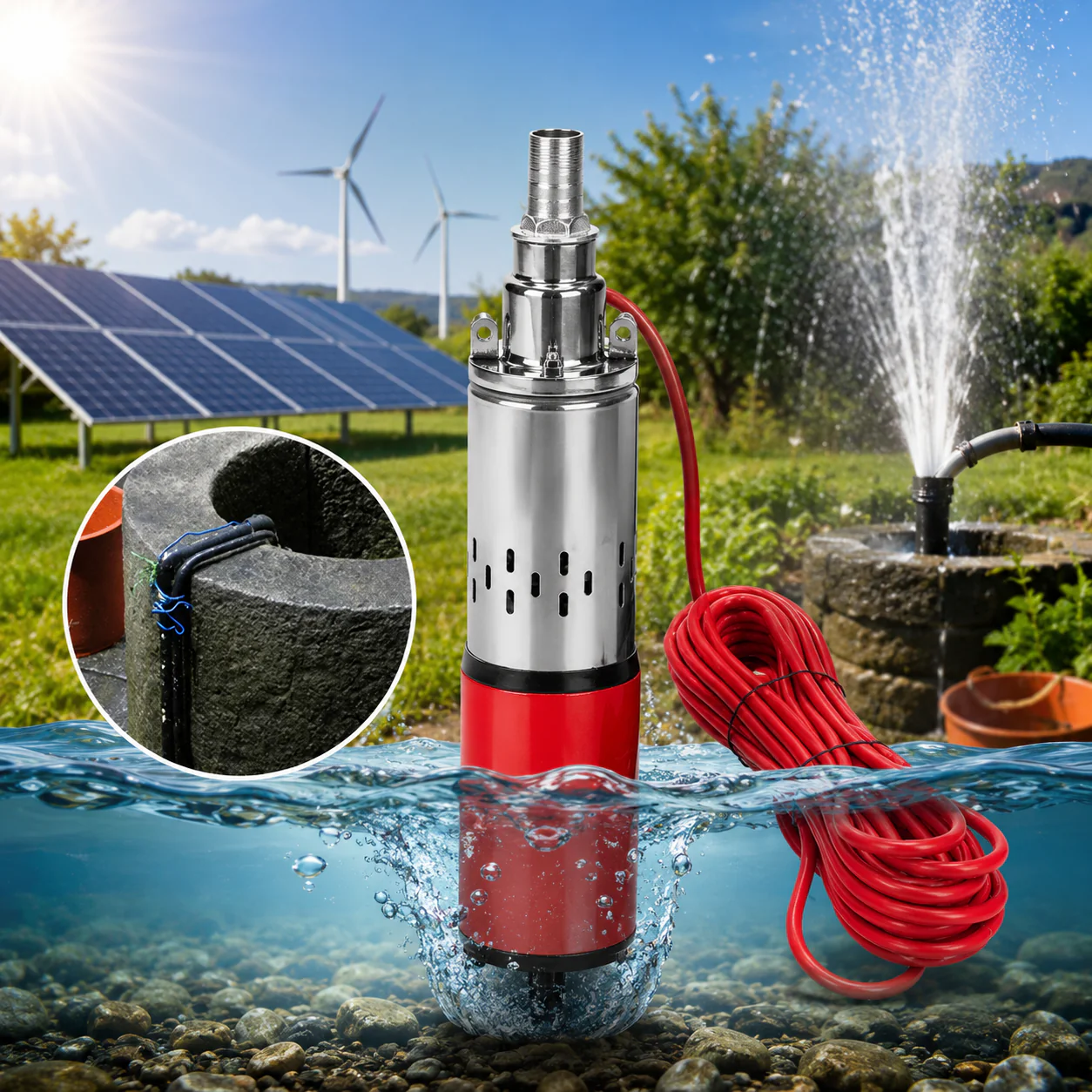 Solarna potapajuća pumpa 12V inox – za bunar i navodnjavanje solarna potapajuća pumpa - u upotrebi