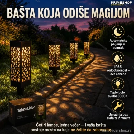 Solarne Dekorativne Lampe za Baštu – SET 4 komada, Retro Dizajn