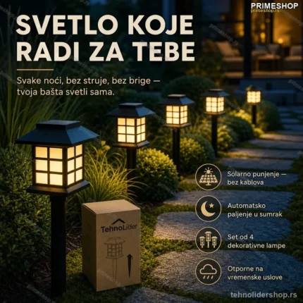 Solarne Lampe Kućice Bele – Set od 4 Komada za Baštu i Terasu