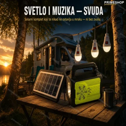 Solarni komplet sa akumulatorom, Bluetooth zvučnikom i 3 LED sijalice