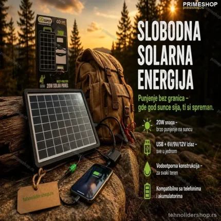 Solarni Panel Punjač 20W – USB, 6V/9V/12V, Vodootporan (GD-120s)