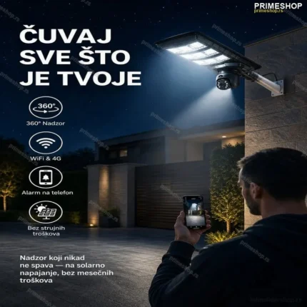 Solarni Ulični Reflektor 1000W sa PTZ Kamerom i WiFi/4G Nadzorom