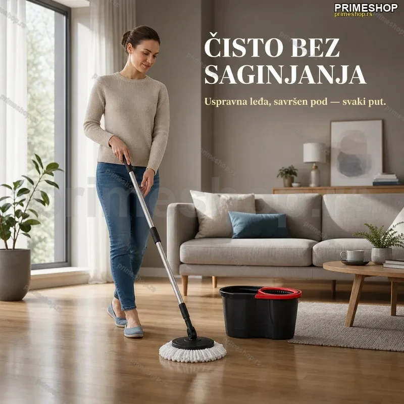 Spin Mop sa rotirajućom glavom PROFF Black — čišćenje bez saginjanja Spin Mop sa rotirajućom glavom PROFF Black — čišćenje bez saginjanja