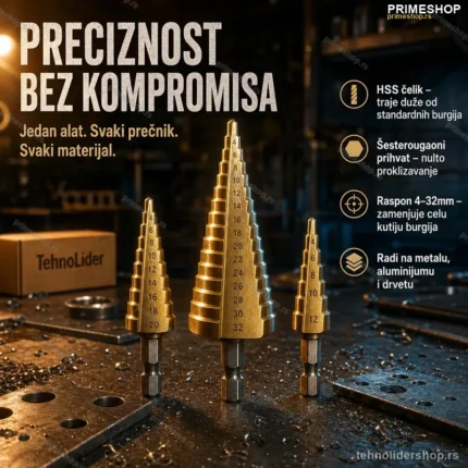 Stepenaste Burgije HSS Set 3 Kom – Bušenje Metala i Drveta do 32mm