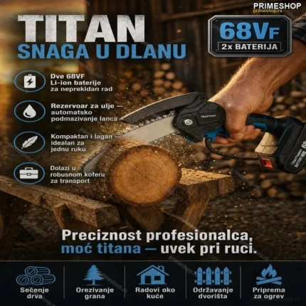 TitanPower elektricna aku ručna testera sa rezervoarom za ulje sa dve baterije Veliki mac
