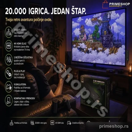 TV Game Stick Retro Konzola sa 20.000 Igrica i 2 Bežična Džojstika