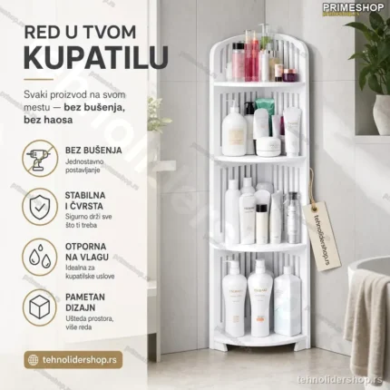 Ugaona kupatilska polica – organizacija bez bušenja