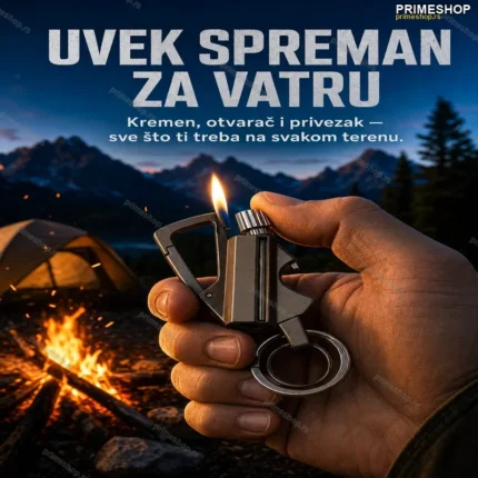 Upaljač sa kremenom 3u1 — privezak i otvarač za flaše