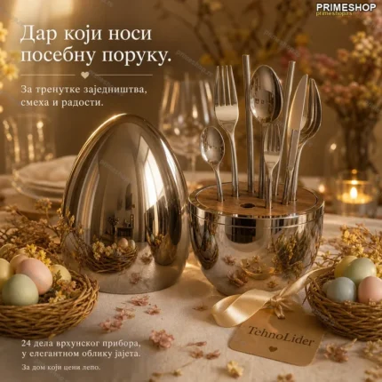 Uskršnji Escajg Set – Srebrni Pribor za Jelo u Elegantnom Jajetu