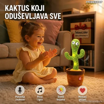 Veseli plišani kaktus koji peva, igra i svetli