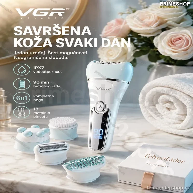 VGR 733 Epilator Set 6u1 – Električni Epilator za Lice i Telo VGR 733 Epilator Set 6u1 – Električni Epilator za Lice i Telo
