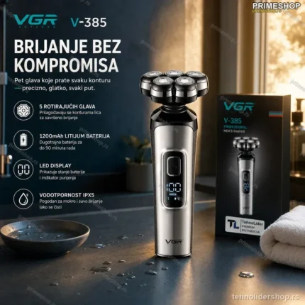 VGR V-385 5D Električni Brijač – 5 Rotirajućih Glava, IPX5, 150 min