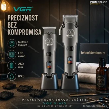 VGR V-675 Profesionalni Set za Šišanje – Metalno Kućište i LED Ekran