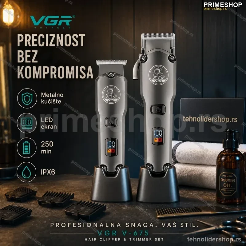 VGR V-675 Profesionalni Set za Šišanje – Metalno Kućište i LED Ekran VGR V-675 Profesionalni Set za Šišanje – Metalno Kućište i LED Ekran