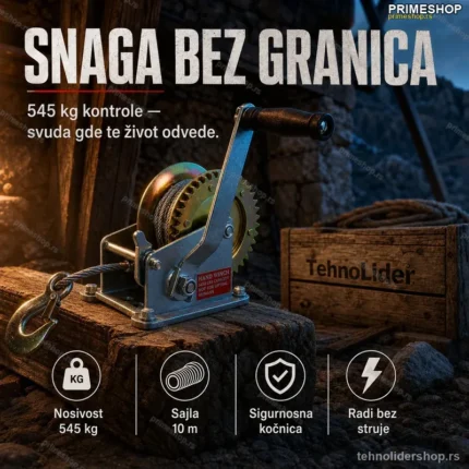 Vitlo sa Sajlom Čekrk 545 kg – Ručno Vitlo za Dizanje i Povlačenje