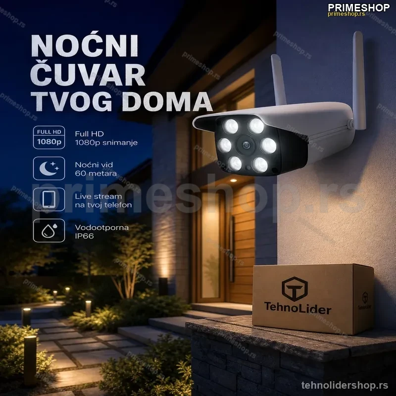 WiFi Kamera Spoljna Full HD 1080p – Noćni Vid do 60m WiFi Kamera Spoljna Full HD 1080p – Noćni Vid do 60m