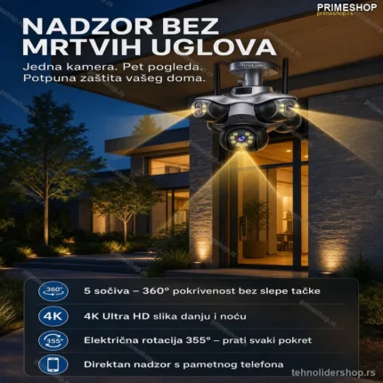 WiFi PTZ kamera sa 5 sočiva – 4K Ultra HD nadzor bez mrtvih uglova
