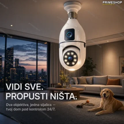 WiFi sijalica kamera sa dva objektiva — rotacija 320°, IP66, noćni mod