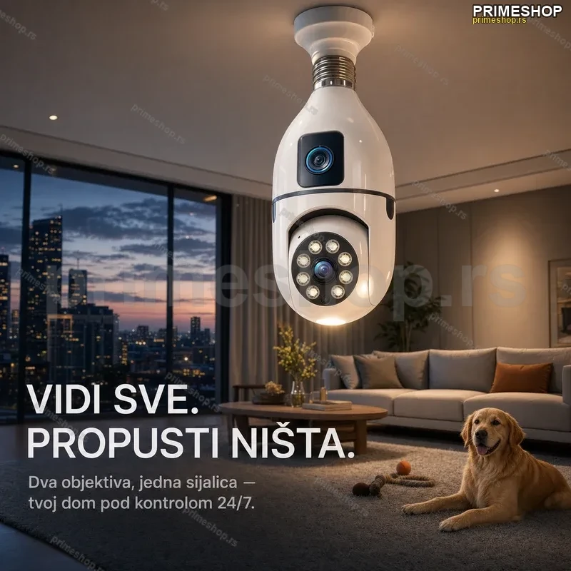 WiFi sijalica kamera sa dva objektiva — rotacija 320°, IP66, noćni mod WiFi sijalica kamera sa dva objektiva — rotacija 320°, IP66, noćni mod