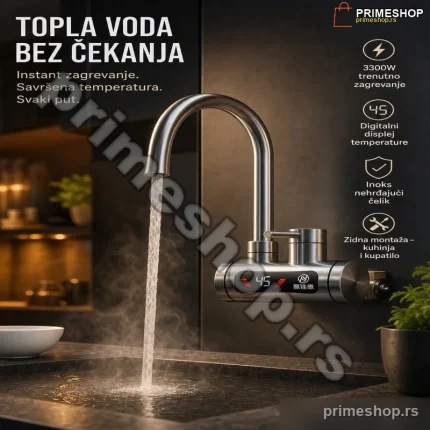 Slavina sa grejačem za zidnu montažu od inoksa – 3300W, displej temperature