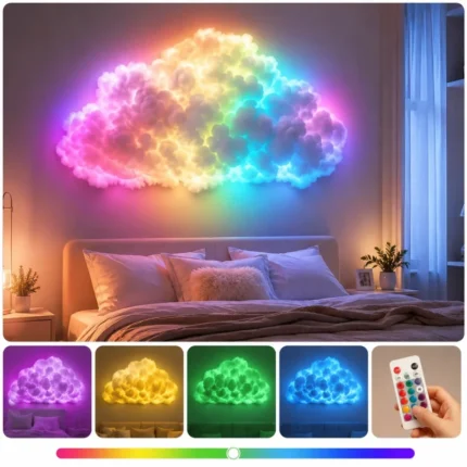 3D RGB LED Oblak – Dekorativna Zidna Lampa sa Daljinskim