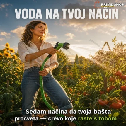 7U1 FLEX Turbo Rastegljivo Crevo za Baštu – 22,5 m sa 7 Modova Prskanja