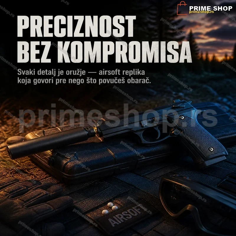 Airsoft pištolj C19 sa prigušivačem — metal i plastika Airsoft pištolj C19 sa prigušivačem — metal i plastika