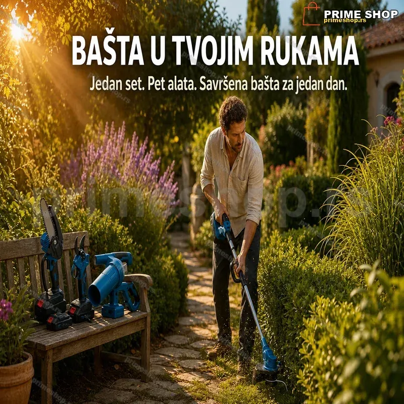 Aku Baštenski Set 5u1 – Makaze, Testera, Trimer, Duvač i Teleskop (20V) Aku Baštenski Set 5u1 – Makaze, Testera, Trimer, Duvač i Teleskop (20V)