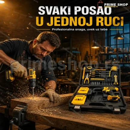 Aku bušilica sa priborom — komplet alata u koferu