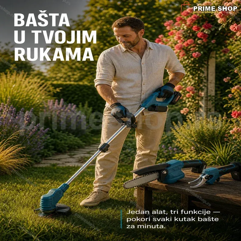 Aku Set 3 u 1 – Makaze, Testera i Trimer za Baštu 20V Aku Set 3 u 1 – Makaze, Testera i Trimer za Baštu 20V