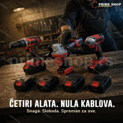 Aku Set 4u1 — Bušilica, Brusilica i Udarni Odvijač sa 4 Punjive Baterije