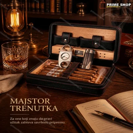 Cohiba Putni Kožni Humidor za Cigare – Crni, Sa Španskom Kedrovinom