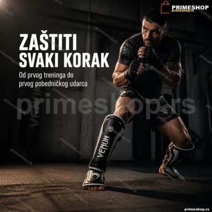 Crni štitnici za potkolenice i stopala — trening borilačkih veština