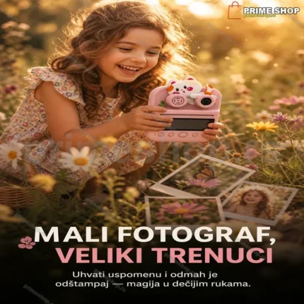 Dečiji fotoaparat štampač MACA — roze, sa ekranom