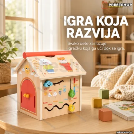 Drvena Montesori kućica za igru — edukativna igračka