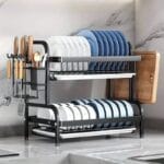 Dvospratna metalna cediljka za sudove 42 cm — crna