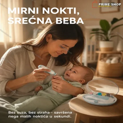 Električni Trimer za Nokte za Bebe – Tihi Motor, LED Svetlo i 6 Jastučića