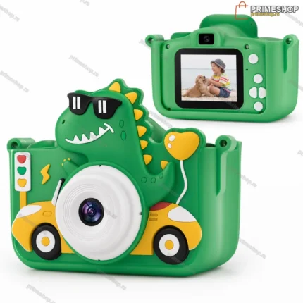 Fotoaparat za Decu Dinosaurus u Autu — Zeleni, Displej 2.0", Selfi Kamera i Igrice