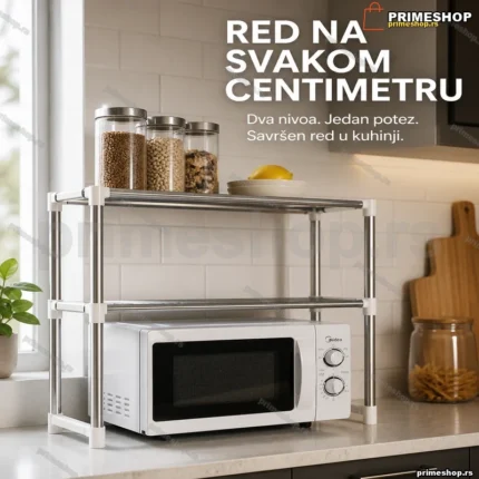 Inox polica za mikrotalasnu — podesiva, dva nivoa