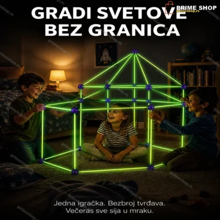 Kreativni set za izgradnju dečijih tvrđava — 87 delova sa fluorescentnim šipkama