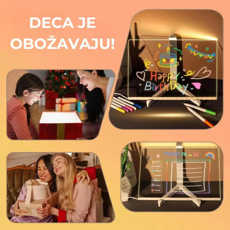 LED tabla za kreativno crtanje sa 7 markera u boji kreativna LED tabla - u upotrebi